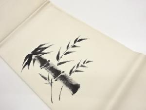 塩瀬手描き竹模様開き名古屋帯（額縁仕立て）